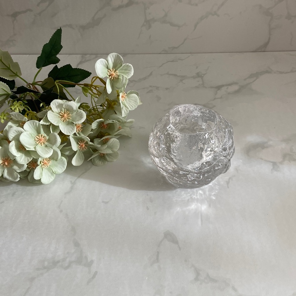 Kosta Boda Snowball Glass Votive Candle Holder 3" Swedish Ice Textured Decor
